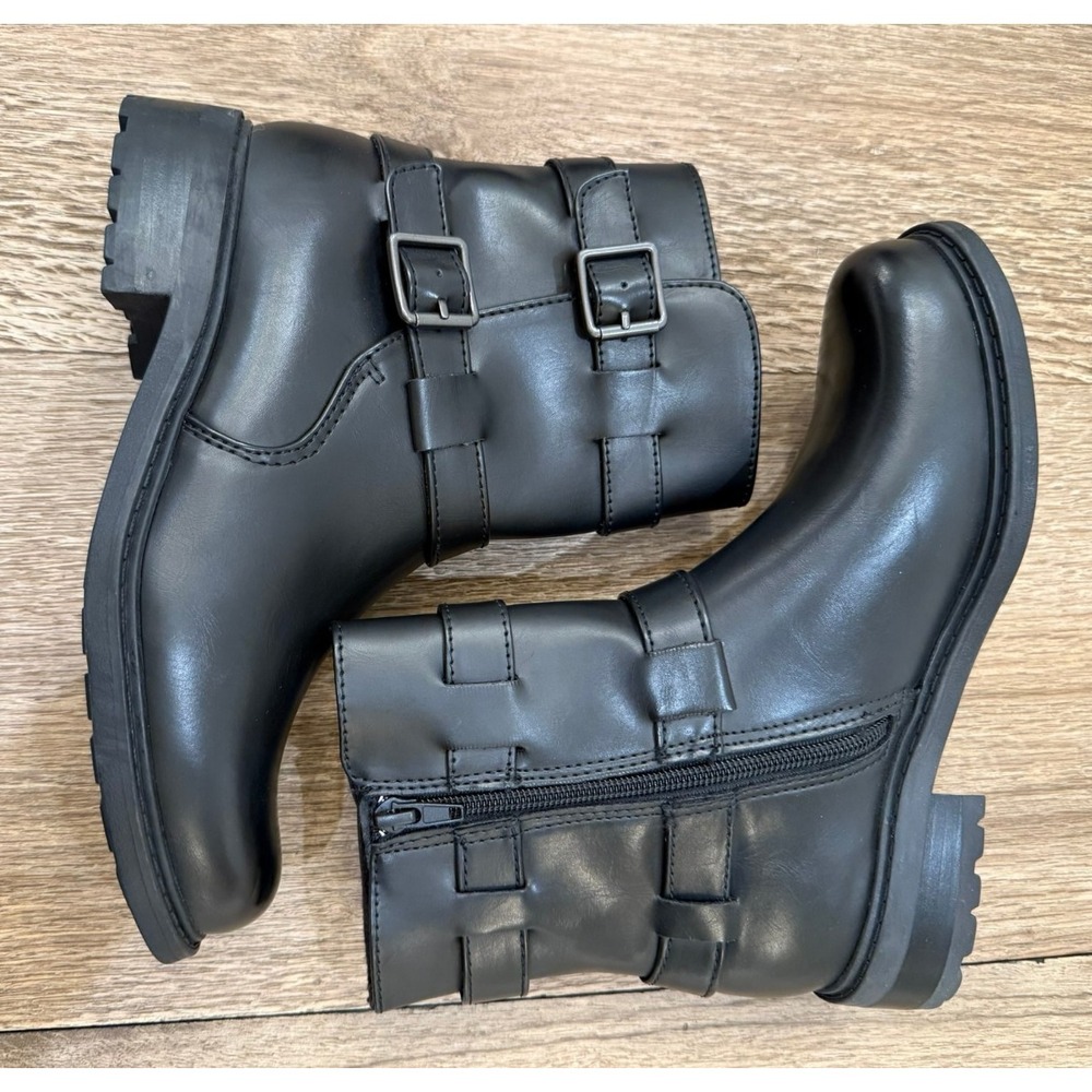 New BOC‎ by Born Camile Black Moto Ankle Boots Buckle Hardware Size 6.5